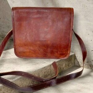 New Distressed Leather Small Messenger Bag 11”x10”